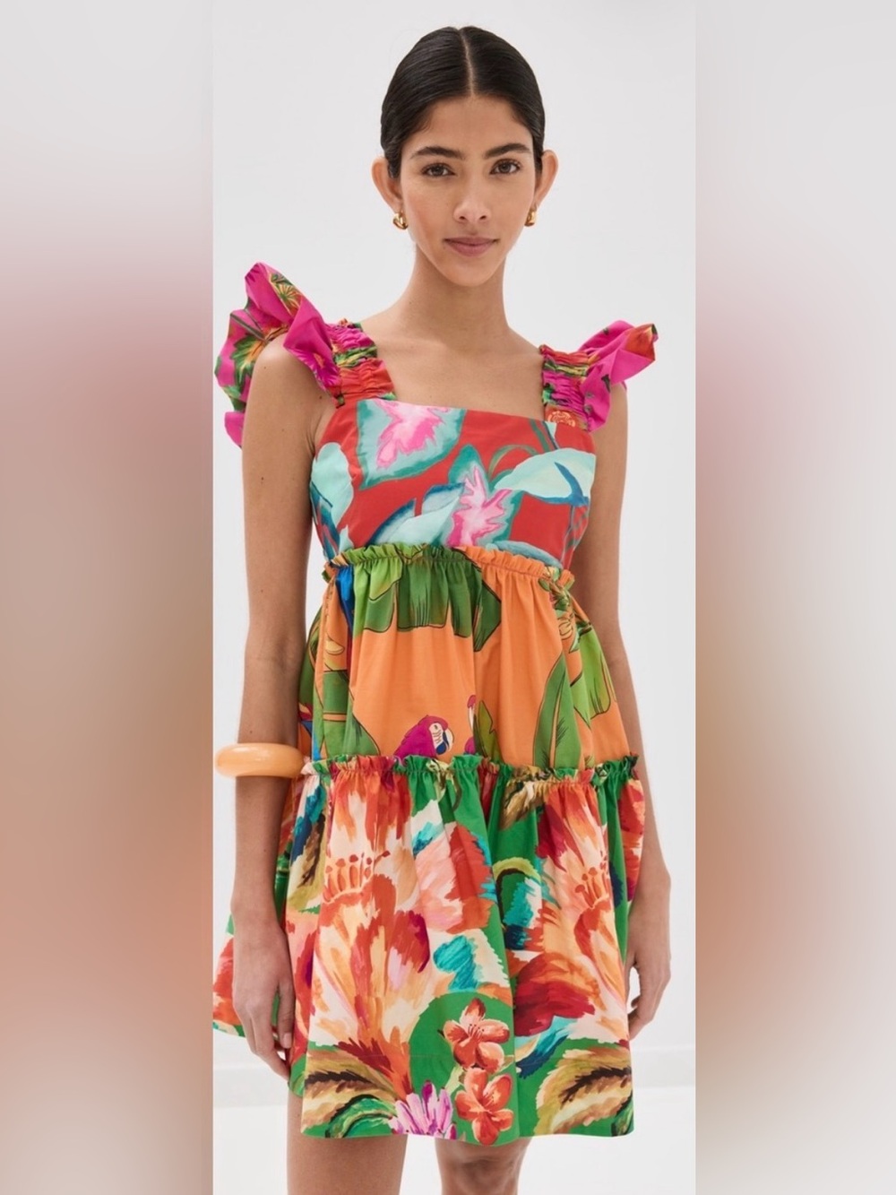 Farm Rio Foliage Mix Mini Dress - Tropical Ruffle - NWT